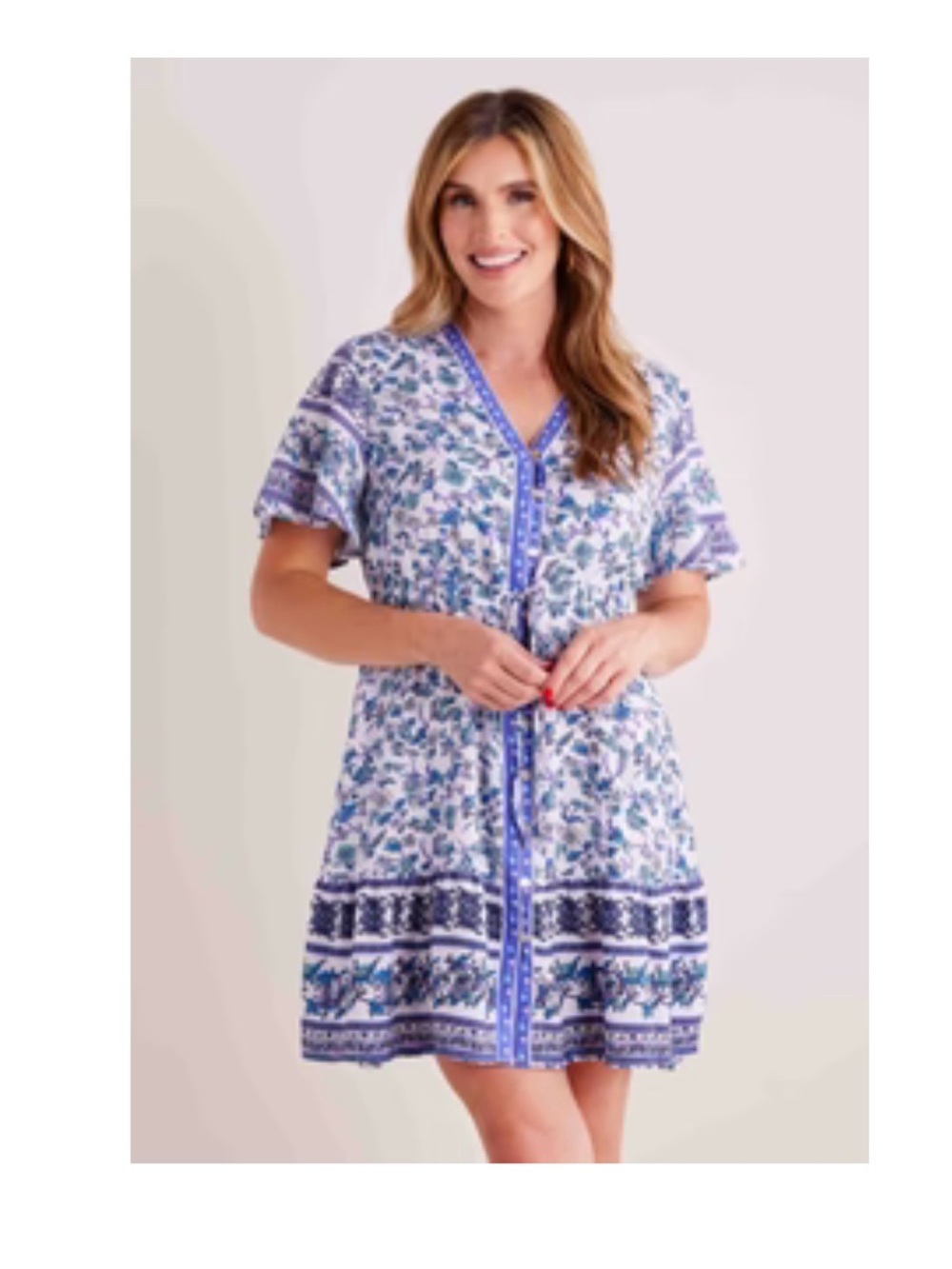 Blue Floral Button-Front Mini Dress